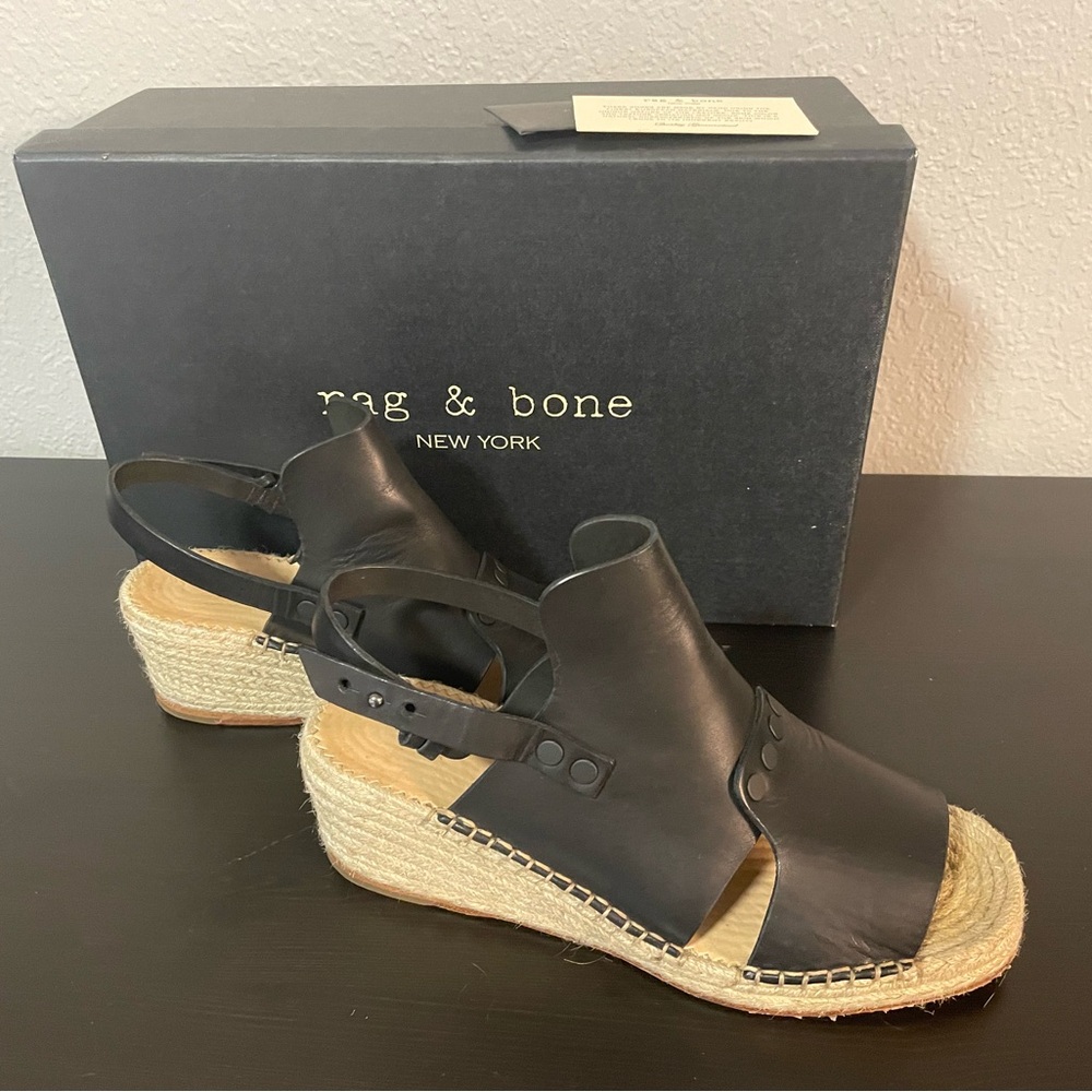 RAG & BONE Black Sayre II Espadrille Wedge Sandals Size 40